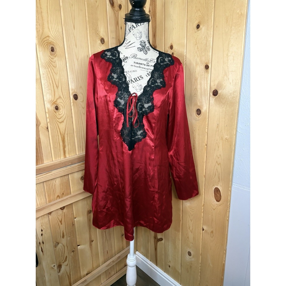 Vintage Frederic's Of Hollywood Red Black Lace Mini Dress Lingerie Whimsigoth M